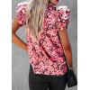 imageSHEWIN Womens Casual Boho Floral V Neck Ruffle Short Sleeve Loose Blouses TopsPink