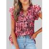 imageSHEWIN Womens Casual Boho Floral V Neck Ruffle Short Sleeve Loose Blouses TopsPink