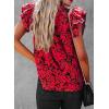 imageSHEWIN Womens Casual Boho Floral V Neck Ruffle Short Sleeve Loose Blouses TopsRed