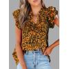 imageSHEWIN Womens Casual Boho Floral V Neck Ruffle Short Sleeve Loose Blouses TopsYellow