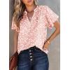 imageSHEWIN Womens Casual V Neck Floral Print Smocked Short Sleeve Chiffon Blouses Bohemian Top ShirtsB Pink