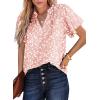 imageSHEWIN Womens Casual V Neck Floral Print Smocked Short Sleeve Chiffon Blouses Bohemian Top ShirtsB Pink