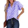 imageSHEWIN Womens Casual V Neck Floral Print Smocked Short Sleeve Chiffon Blouses Bohemian Top ShirtsB Purple
