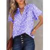 imageSHEWIN Womens Casual V Neck Floral Print Smocked Short Sleeve Chiffon Blouses Bohemian Top ShirtsB Purple