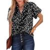 imageSHEWIN Womens Casual V Neck Floral Print Smocked Short Sleeve Chiffon Blouses Bohemian Top ShirtsBlack