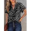 imageSHEWIN Womens Casual V Neck Floral Print Smocked Short Sleeve Chiffon Blouses Bohemian Top ShirtsBlack