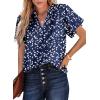 imageSHEWIN Womens Casual V Neck Floral Print Smocked Short Sleeve Chiffon Blouses Bohemian Top ShirtsBlue