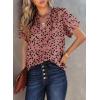 imageSHEWIN Womens Casual V Neck Floral Print Smocked Short Sleeve Chiffon Blouses Bohemian Top ShirtsDark Pink