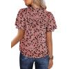 imageSHEWIN Womens Casual V Neck Floral Print Smocked Short Sleeve Chiffon Blouses Bohemian Top ShirtsDark Pink