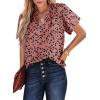 imageSHEWIN Womens Casual V Neck Floral Print Smocked Short Sleeve Chiffon Blouses Bohemian Top ShirtsDark Pink