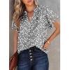 imageSHEWIN Womens Casual V Neck Floral Print Smocked Short Sleeve Chiffon Blouses Bohemian Top ShirtsGray