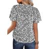 imageSHEWIN Womens Casual V Neck Floral Print Smocked Short Sleeve Chiffon Blouses Bohemian Top ShirtsGray
