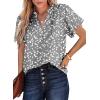 imageSHEWIN Womens Casual V Neck Floral Print Smocked Short Sleeve Chiffon Blouses Bohemian Top ShirtsGray