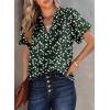 imageSHEWIN Womens Casual V Neck Floral Print Smocked Short Sleeve Chiffon Blouses Bohemian Top ShirtsGreen