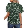 imageSHEWIN Womens Casual V Neck Floral Print Smocked Short Sleeve Chiffon Blouses Bohemian Top ShirtsGreen
