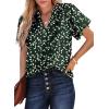 imageSHEWIN Womens Casual V Neck Floral Print Smocked Short Sleeve Chiffon Blouses Bohemian Top ShirtsGreen