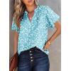 imageSHEWIN Womens Casual V Neck Floral Print Smocked Short Sleeve Chiffon Blouses Bohemian Top ShirtsLight Blue