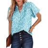 imageSHEWIN Womens Casual V Neck Floral Print Smocked Short Sleeve Chiffon Blouses Bohemian Top ShirtsLight Blue