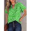 imageSHEWIN Womens Casual V Neck Floral Print Smocked Short Sleeve Chiffon Blouses Bohemian Top ShirtsLight Green