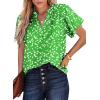 imageSHEWIN Womens Casual V Neck Floral Print Smocked Short Sleeve Chiffon Blouses Bohemian Top ShirtsLight Green
