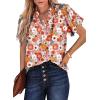 imageSHEWIN Womens Casual V Neck Floral Print Smocked Short Sleeve Chiffon Blouses Bohemian Top ShirtsOrange