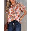 imageSHEWIN Womens Casual V Neck Floral Print Smocked Short Sleeve Chiffon Blouses Bohemian Top ShirtsOrange