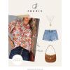 imageSHEWIN Womens Casual V Neck Floral Print Smocked Short Sleeve Chiffon Blouses Bohemian Top ShirtsOrange