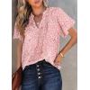 imageSHEWIN Womens Casual V Neck Floral Print Smocked Short Sleeve Chiffon Blouses Bohemian Top ShirtsPink