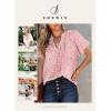 imageSHEWIN Womens Casual V Neck Floral Print Smocked Short Sleeve Chiffon Blouses Bohemian Top ShirtsPink