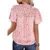 imageSHEWIN Womens Casual V Neck Floral Print Smocked Short Sleeve Chiffon Blouses Bohemian Top ShirtsPink
