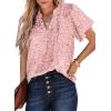 imageSHEWIN Womens Casual V Neck Floral Print Smocked Short Sleeve Chiffon Blouses Bohemian Top ShirtsPink