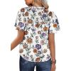 imageSHEWIN Womens Casual V Neck Floral Print Smocked Short Sleeve Chiffon Blouses Bohemian Top ShirtsPurple