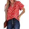 imageSHEWIN Womens Casual V Neck Floral Print Smocked Short Sleeve Chiffon Blouses Bohemian Top ShirtsRed