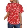 imageSHEWIN Womens Casual V Neck Floral Print Smocked Short Sleeve Chiffon Blouses Bohemian Top ShirtsRed