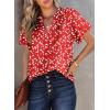 imageSHEWIN Womens Casual V Neck Floral Print Smocked Short Sleeve Chiffon Blouses Bohemian Top ShirtsRed