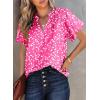imageSHEWIN Womens Casual V Neck Floral Print Smocked Short Sleeve Chiffon Blouses Bohemian Top ShirtsRose