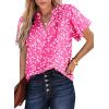 imageSHEWIN Womens Casual V Neck Floral Print Smocked Short Sleeve Chiffon Blouses Bohemian Top ShirtsRose