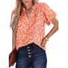 imageSHEWIN Womens Casual V Neck Floral Print Smocked Short Sleeve Chiffon Blouses Bohemian Top ShirtsSolid Orange