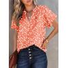 imageSHEWIN Womens Casual V Neck Floral Print Smocked Short Sleeve Chiffon Blouses Bohemian Top ShirtsSolid Orange