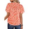 imageSHEWIN Womens Casual V Neck Floral Print Smocked Short Sleeve Chiffon Blouses Bohemian Top ShirtsSolid Orange
