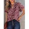 imageSHEWIN Womens Casual V Neck Floral Print Smocked Short Sleeve Chiffon Blouses Bohemian Top ShirtsWine Red