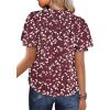 imageSHEWIN Womens Casual V Neck Floral Print Smocked Short Sleeve Chiffon Blouses Bohemian Top ShirtsWine Red