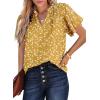 imageSHEWIN Womens Casual V Neck Floral Print Smocked Short Sleeve Chiffon Blouses Bohemian Top ShirtsYellow