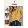 imageSHEWIN Womens Casual V Neck Floral Print Smocked Short Sleeve Chiffon Blouses Bohemian Top ShirtsYellow