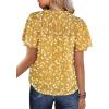 imageSHEWIN Womens Casual V Neck Floral Print Smocked Short Sleeve Chiffon Blouses Bohemian Top ShirtsYellow