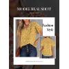 imageSHEWIN Womens Casual V Neck Floral Print Smocked Short Sleeve Chiffon Blouses Bohemian Top ShirtsYellow