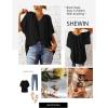 imageSHEWIN Womens Casual V Neck Loose 34 Bell Sleeve Chiffon Blouse Shirt Pleated Flowy Tunic TopsA Black