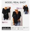 imageSHEWIN Womens Casual V Neck Loose 34 Bell Sleeve Chiffon Blouse Shirt Pleated Flowy Tunic TopsA Black