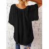imageSHEWIN Womens Casual V Neck Loose 34 Bell Sleeve Chiffon Blouse Shirt Pleated Flowy Tunic TopsA Black