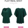 imageSHEWIN Womens Casual V Neck Loose 34 Bell Sleeve Chiffon Blouse Shirt Pleated Flowy Tunic TopsA Green